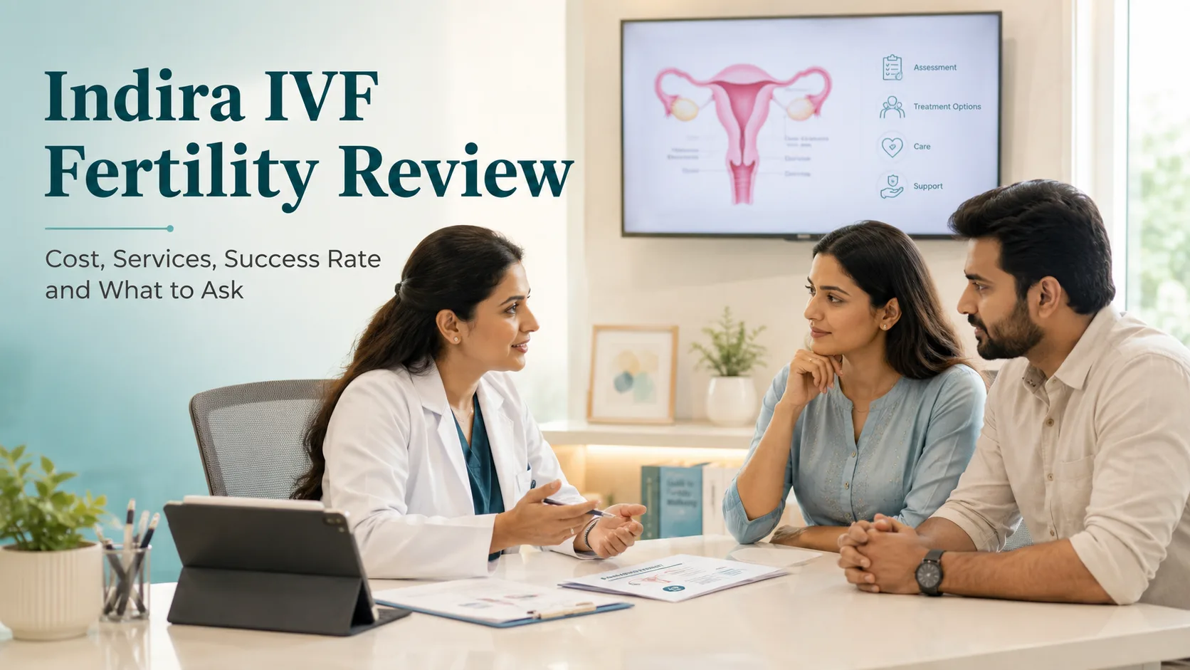 Indira IVF fertility review showing an Indian couple consulting a fertility specialist