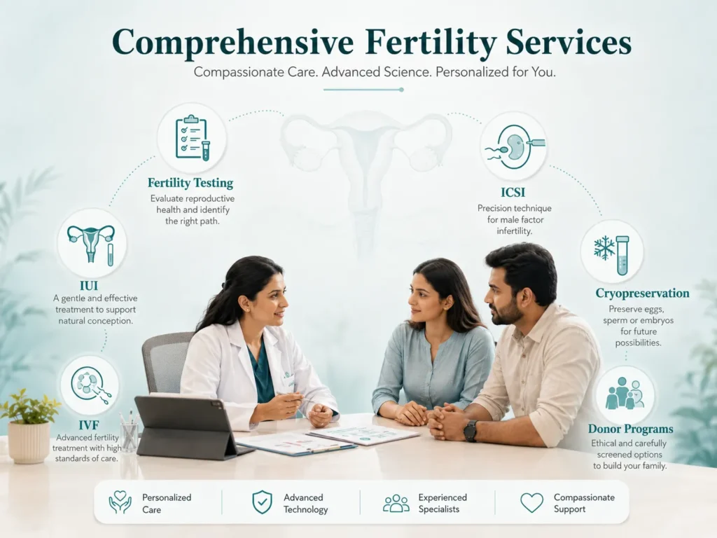 Fertility services including IVF, IUI, ICSI, fertility testing and cryopreservation